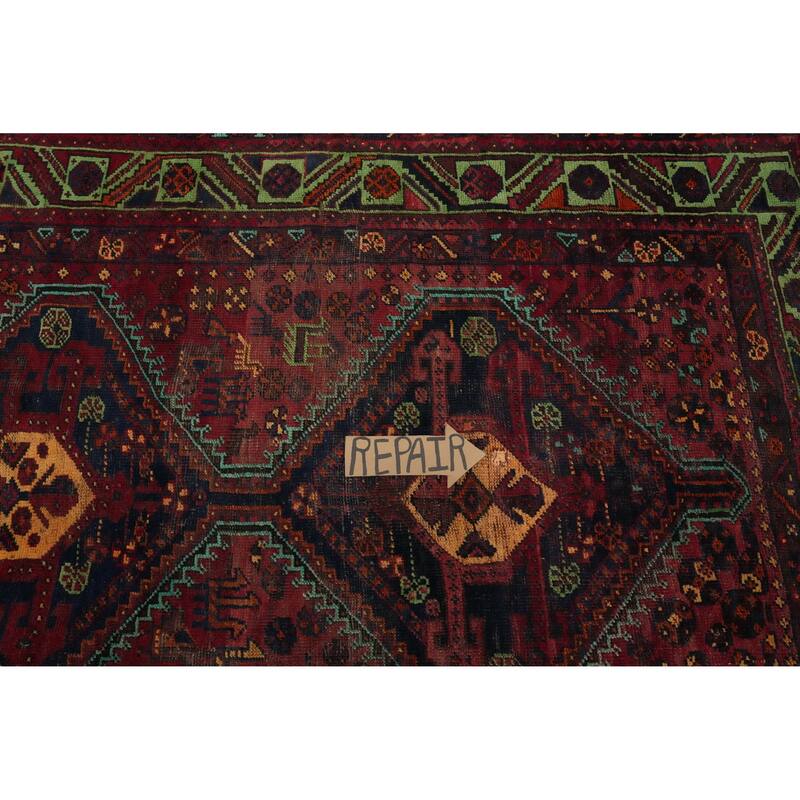 Hand Knotted Oriental 100% Wool Carpet Traditional Tribal Red Qashqai Area Rug - 6' 9'' X 4' 11''