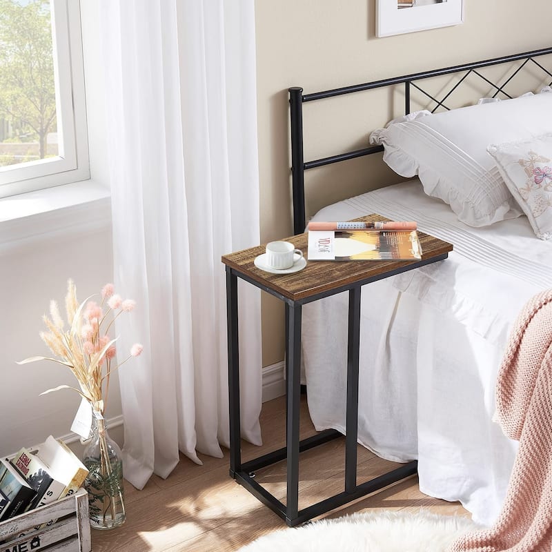 Javlergo C-Shaped Side Table, Small End Table with Metal Frame