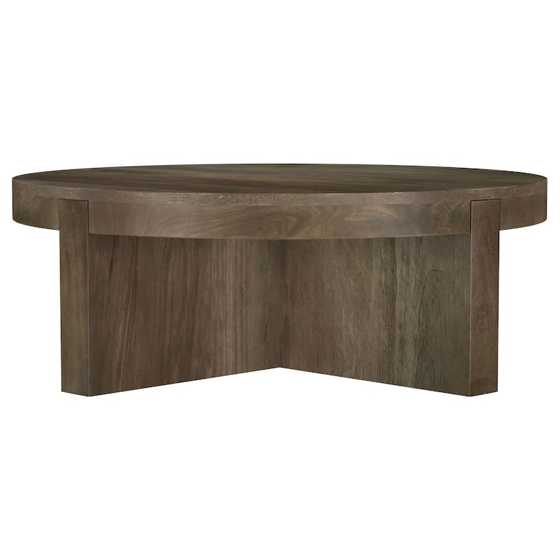 Kinaj Coffee Table, Dark Brown Solid Mango Wood, Round 38 Inch Top