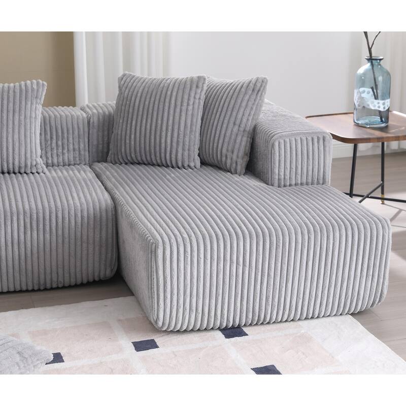 U-Shaped Modular Sectional Sofa, Oversized Waled Corduroy Corner Sofa, Upholstered 4 Seat Couch with Dual Chaise Lounges