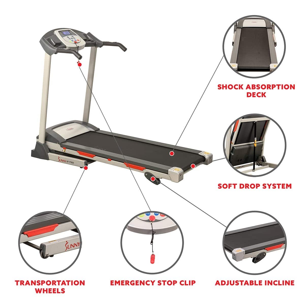 Sunny Health Fitness SFT7603 Black Motorized Treadmill Bed Bath