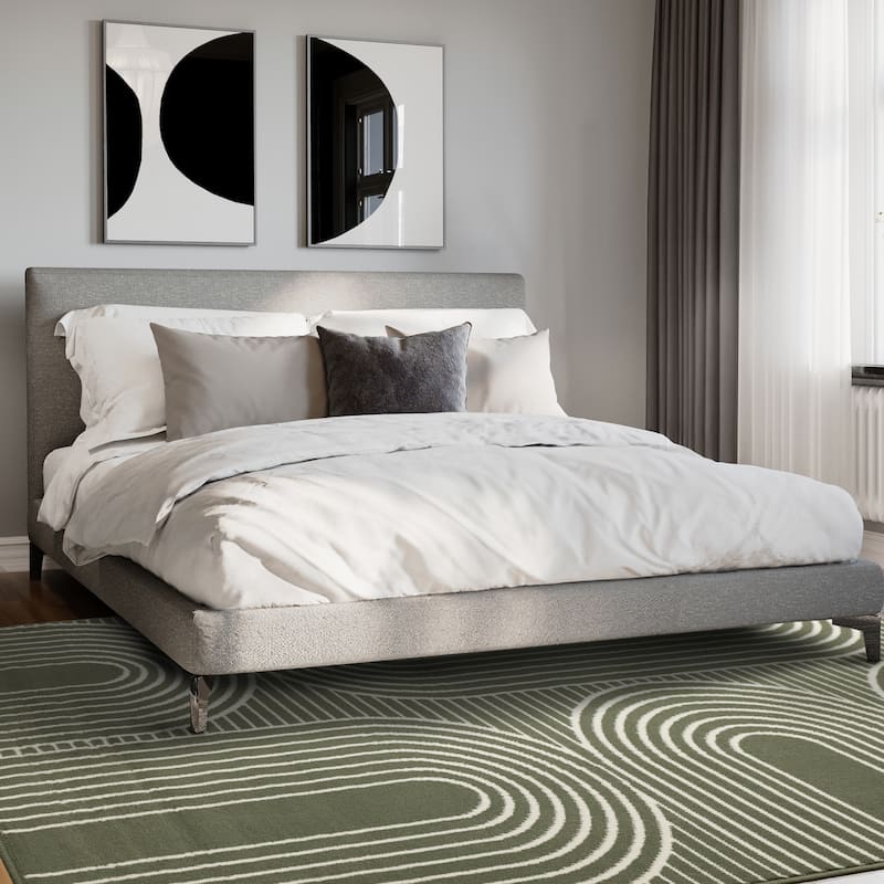 Modern Geometric Arches Rug in Green White