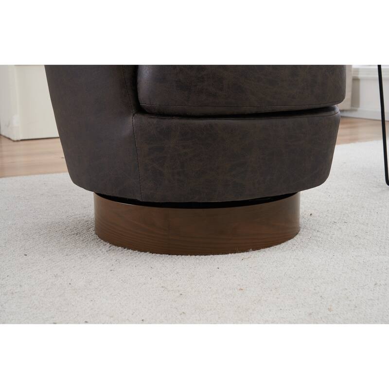 PU Leather Upholstered Swivel Barrel Chair, Ergonomic Single Sofa Chair, Lounge Reading Chair with Stainless Steel Base