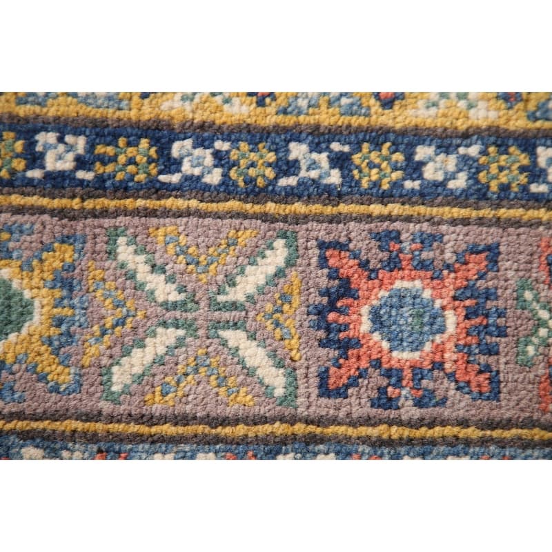 Brown Geometric Kazak Accent Rug Wool Carpet - 2'9" x 4'1"
