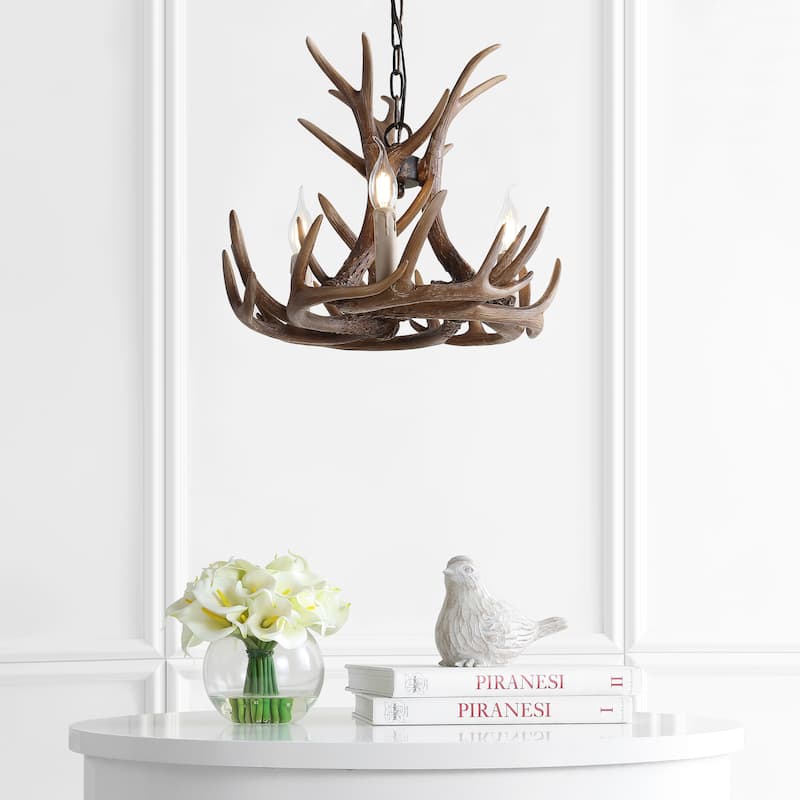 Antler 18" Adjustable Resin Antler 3-Light LED Chandelier, by JONATHAN Y