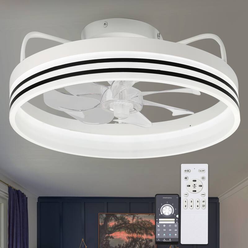 Cusp Barn 20-In Low Profile Fandelier Ceiling Fan with Light, Modern Flush Mount Dimmable LED Ceiling Light with APP Control - 1-Pack - White
