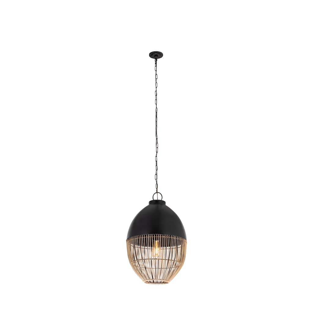 Innovations Lighting Bismark - 1 Light 14" Chain Hung Pendant - Matte Black Finish - Natural Shade