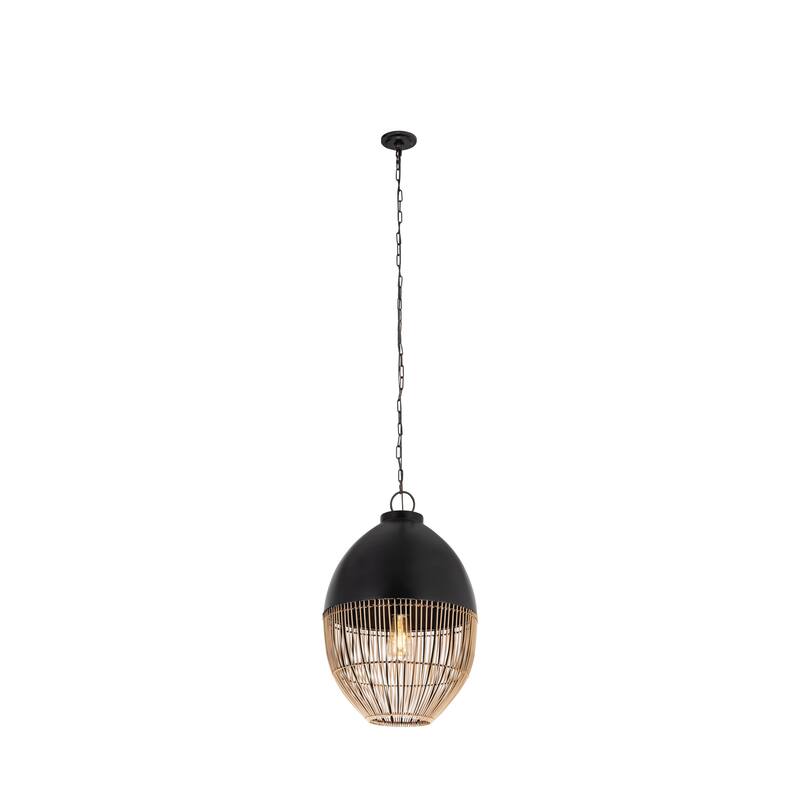 Innovations Lighting Bismark - 1 Light 14" Chain Hung Pendant - Matte Black Finish - Natural Shade - Matte Black
