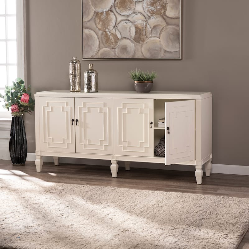 SEI Furniture Taborley Transitional 4-Door Sideboard Antique White Wood Accent Cabinet Buffet
