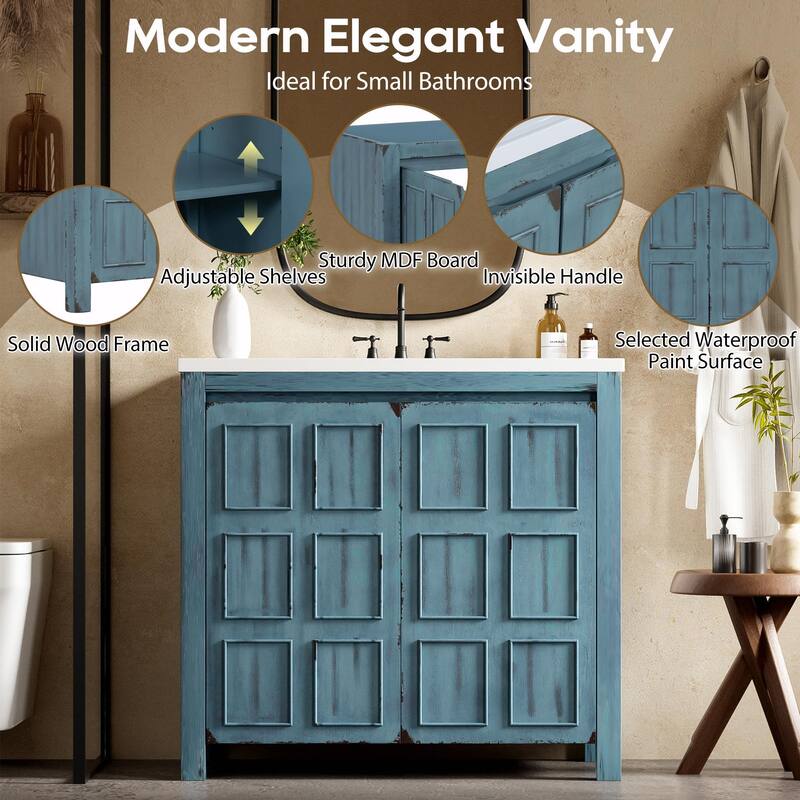 36" Bathroom Vanity Organizer with Sink - Combo Cabinet Set & Storage
