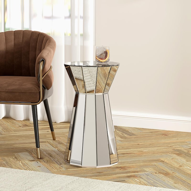 Glam Mirror Glass End Table Drum Table Side Table