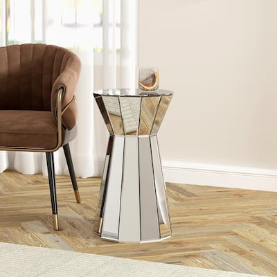 Glam Mirror Glass End Table Drum Table Side Table