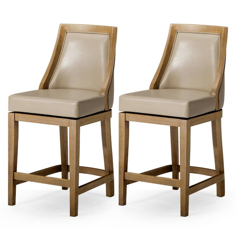 Maven Lane Vienna Swivel Kitchen Stool - Set of 2 - Weathered Oak Vegan Leather - Counter Height