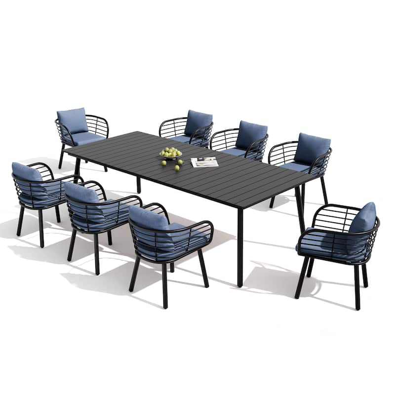 9-PC Outdoor Patio Aluminum Dining Set Table With Dining Chairs Sunbrella Seat&Back Cushions