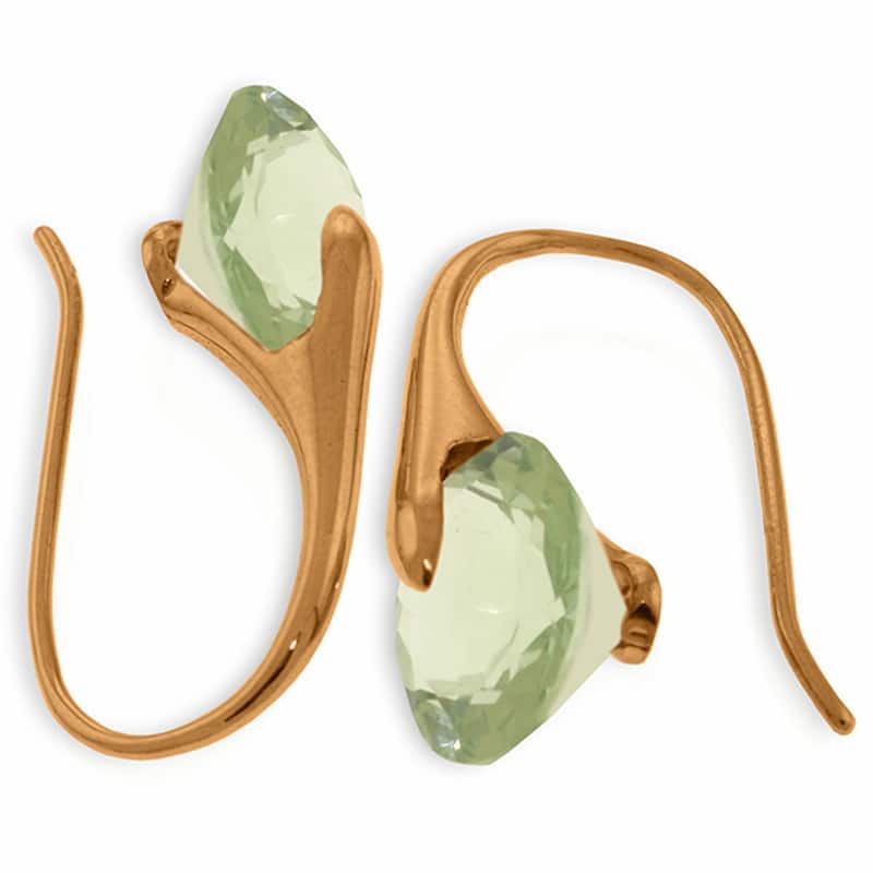 14K Solid Gold Fish Hook Green Amethyst Earrings Gemstone Jewelry