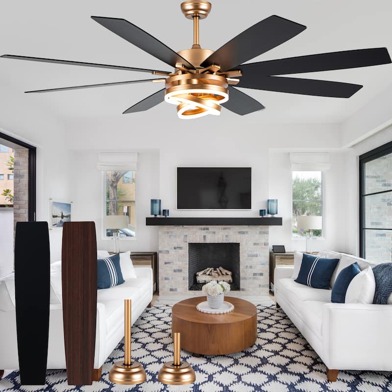 Cusp Barn 52"/72" Modern Large Dimmable LED Ceiling Fan with Lights and Remote, Reversible 8-Blade DC Motor DIY Shape Chandelier