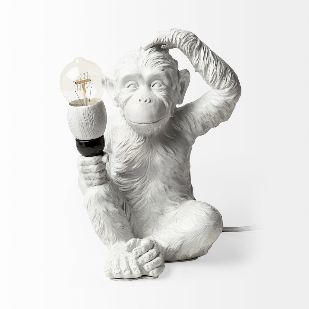 Simia White Resin Playful Monkey Table Lamp - 9"W x 9"D x 12"H