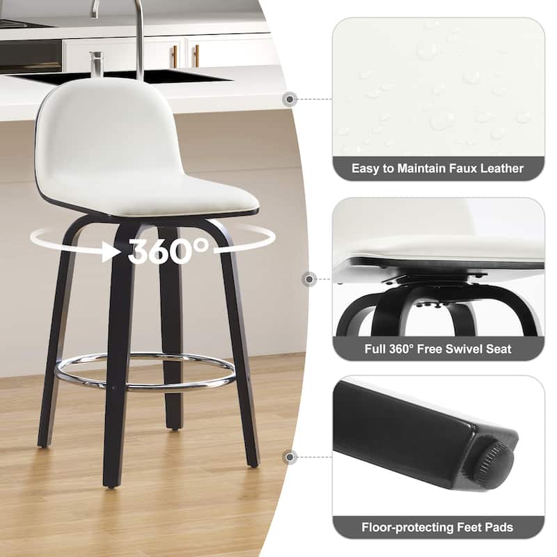 Faux Leather Upholstered Swivel Counter/ Bar Stools with Wood Frame