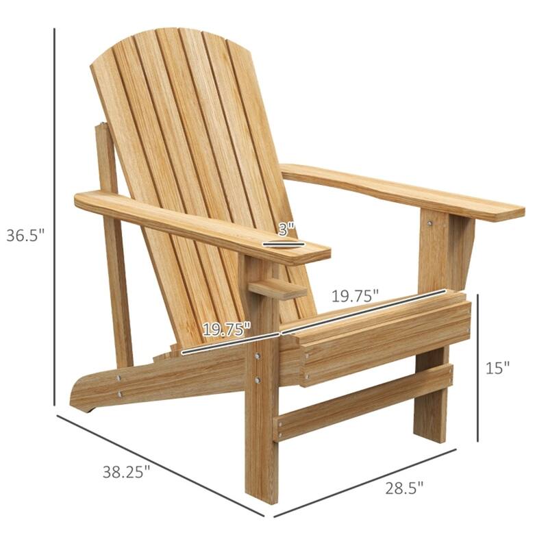 Comfortable Fir Wood Adirondack Chair with Tilt Slatted Back and Wide Armrests and Cup Holder - 28.5" W x 38.2" D x 36.6" H