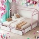 preview thumbnail 1 of 28, Modern Kids Bed with 2 Storage Drawers, Twin XL to King Design House Platform Bed Pink