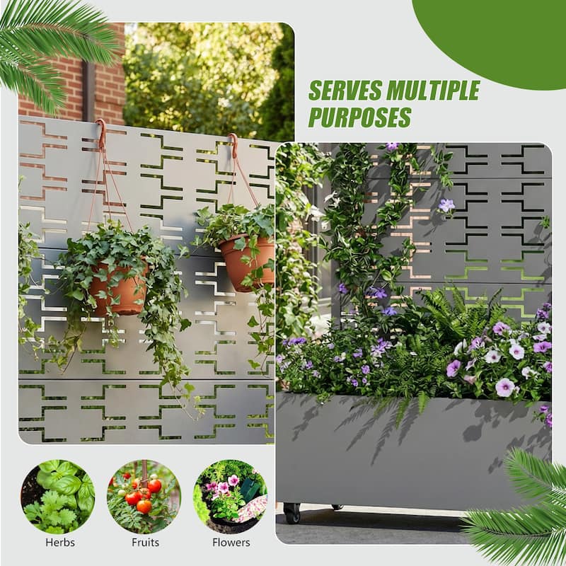Metal Planter Box with Trellis Privacy Screen Planter Box with Lockable Wheels
