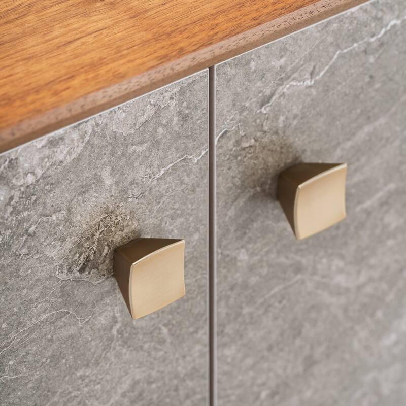 Studio London Celeste Walnut Sideboard with Ceramic Stone Doors Brass Metal Base