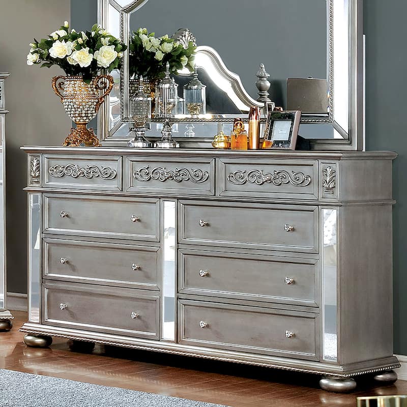 Zeln Glam 56-inch Wide 9-Drawer Solid Wood Dresser by Furniture of America