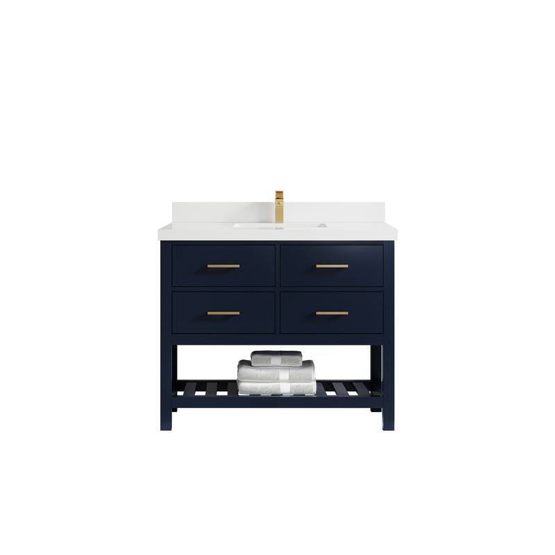 Willow Collections 42 in. W x 22 in. D Parker Single Sink Bathroom Vanity with Countertop - 2" White Quartz - Navy Blue