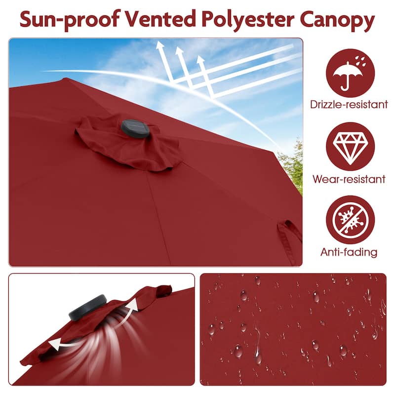 Polyester LED Patio Umbrella with Tilt and Crank Handle