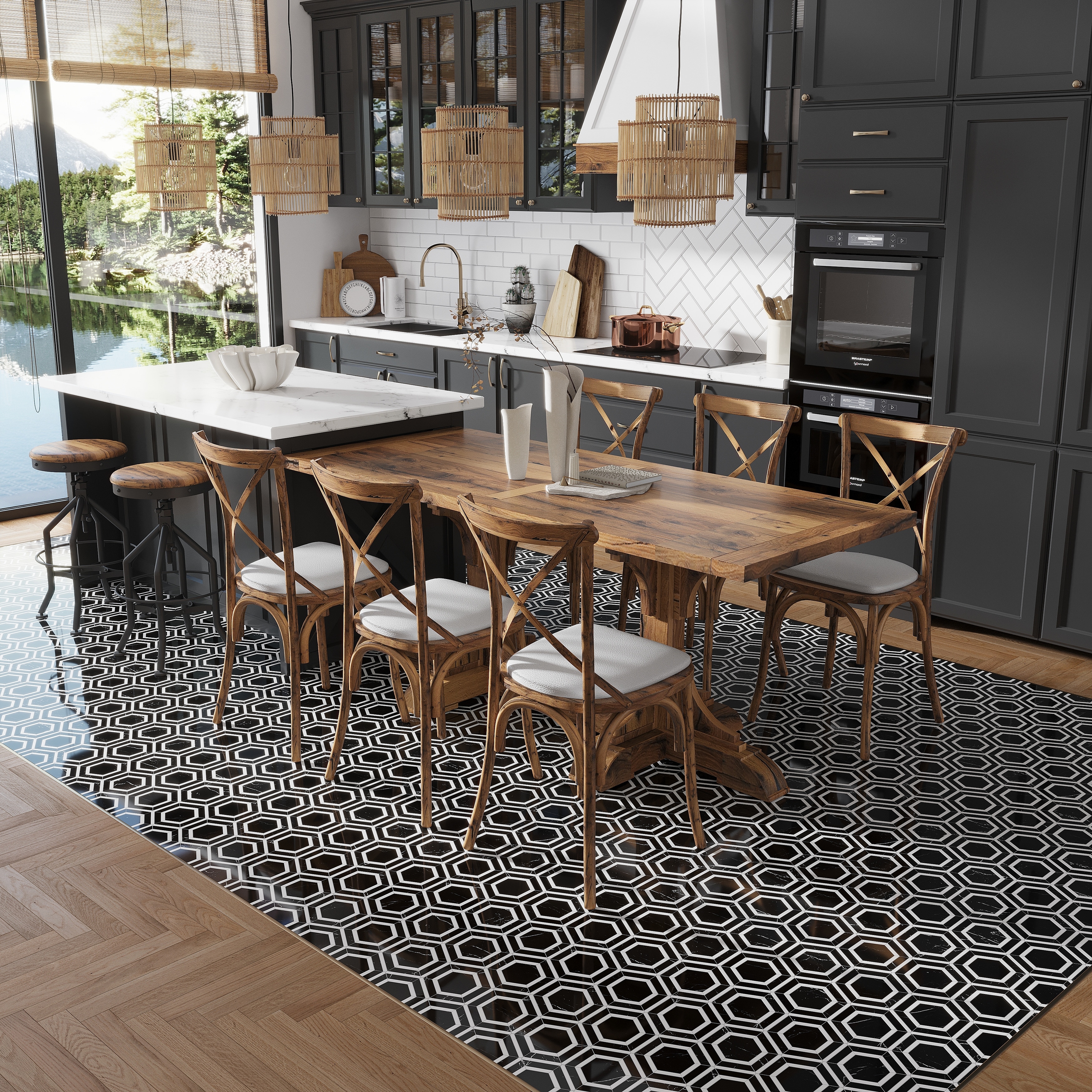 Apollo tile 11 x 13 Noir Luxe Polished Raven Black Nero Marquina, Thassos Marble Tile (5.21 sq ft/case) - 5 Pack