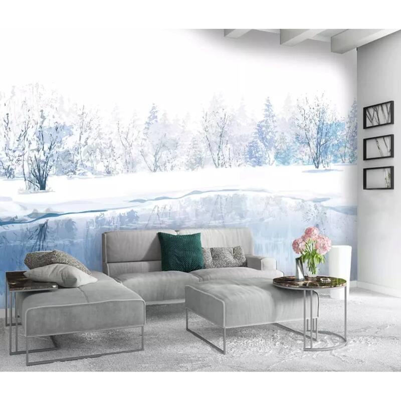 GK Wall Design Lake Winter Landscape Watercolor Removable Wallpaper