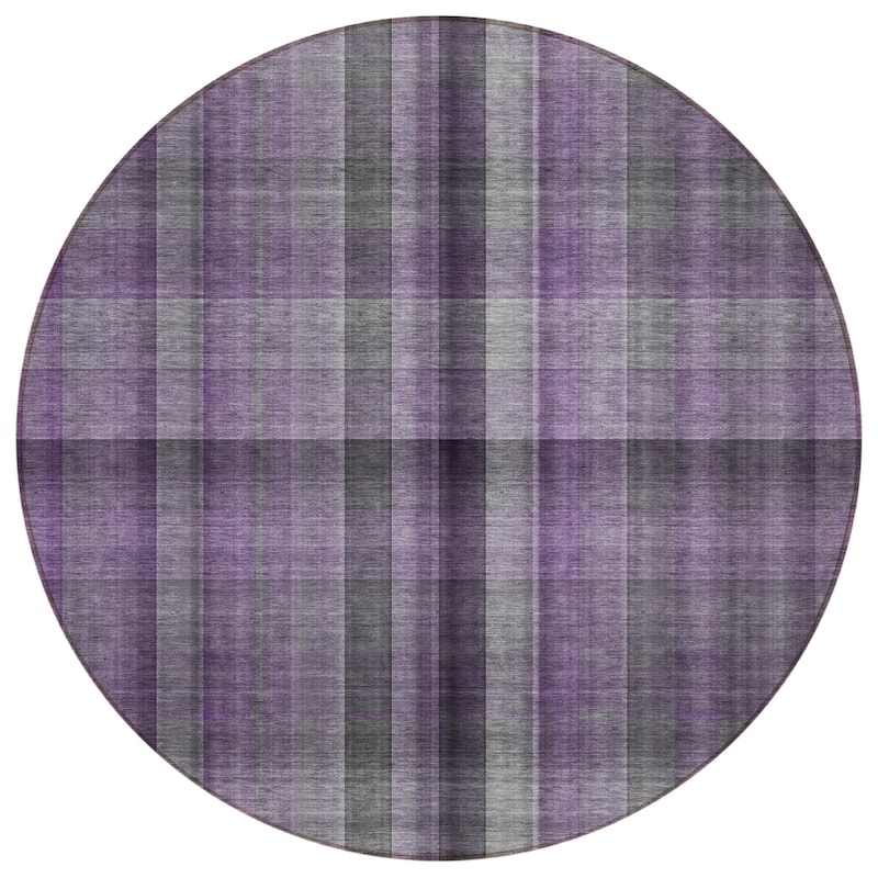 Hafi Plaid Weather Resistant Timeless Fusion Round Outdoor Rug - 8' Round