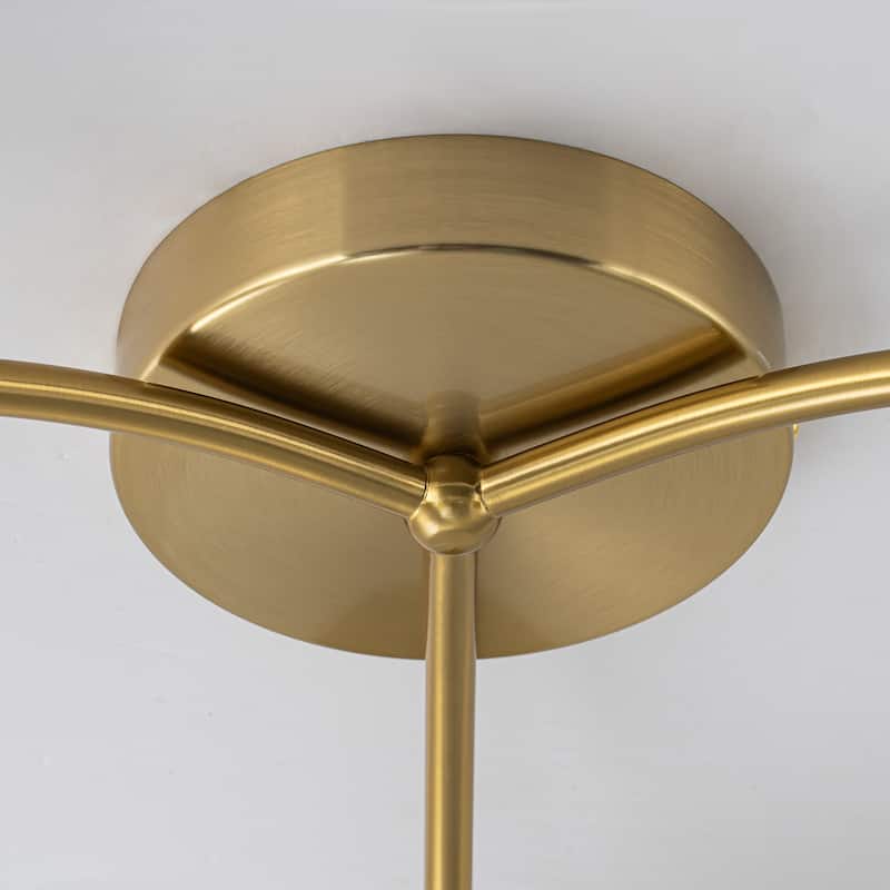 6-Light Brass Semi-Flush Mount Ceiling Light with Opal Glass Shades - 24.2-in W x 9.05-in H