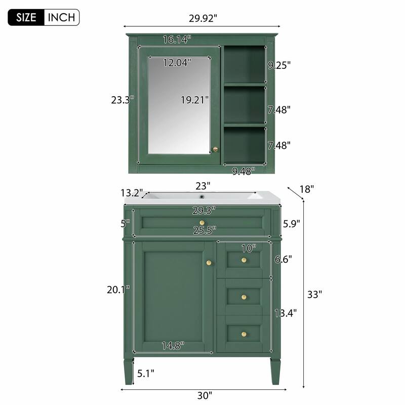 30'' Bathroom Vanity Set with Mirror Cabinet