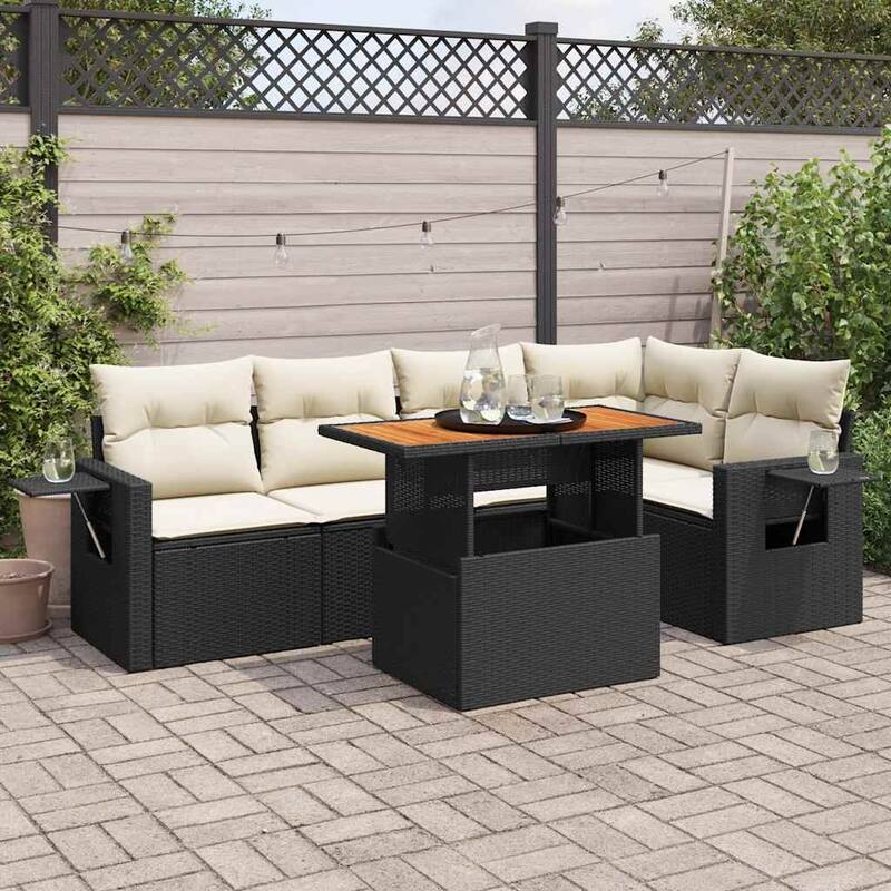 vidaXL Patio Sofa Set with Cushions Lounge Table and Sofas 6 Piece Poly Rattan - 21.7 x 39.4 x 28.7