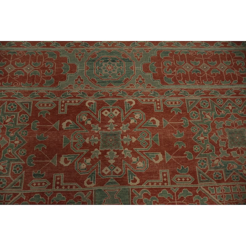 Hand Knotted Oriental 100% Wool Carpet Transitional Floral Green Oushak Area Rug - 14' 0'' X 10' 4''
