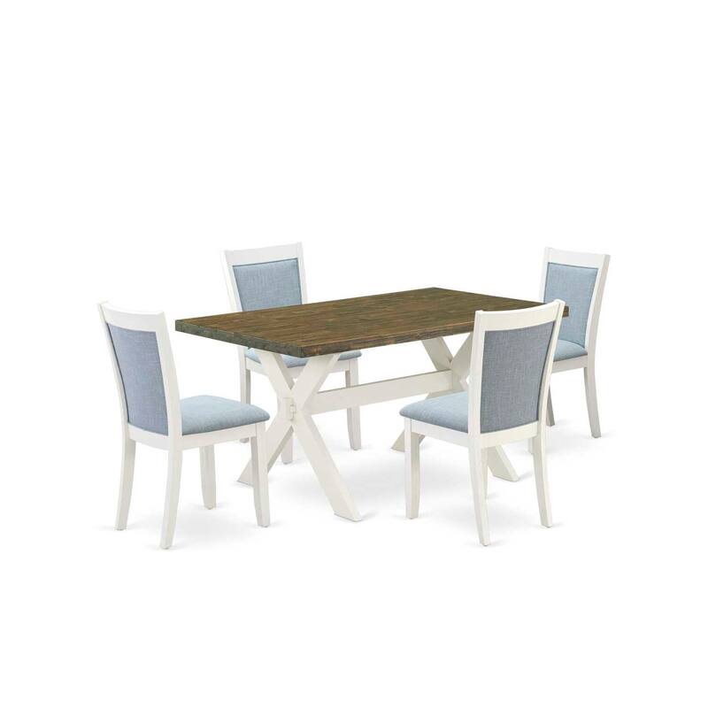 HomeStock 5-Piece Wire Brushed Linen White Finish Solid Wood Top Dining Table with 4-Upholstered Chairs