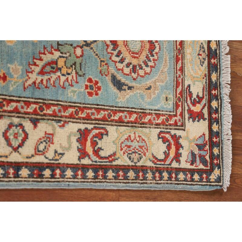 Light Blue Kazak Oriental Runner Rug Hand-Knotted Wool Carpet - 2'1" x 5'11"