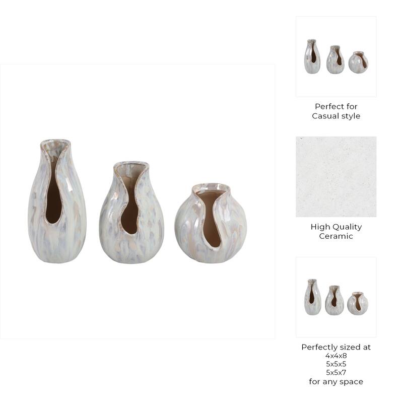 Stoneware Decorative Vases Modern Sleek Sculptural Design (Set of 3)