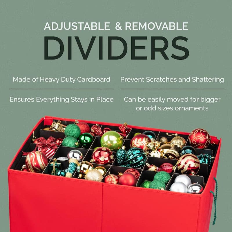 Christmas Ornament Storage Container Box with Dividers - Stores up to 72- 4" Ornaments - 3 Removable Trays with Separators.
