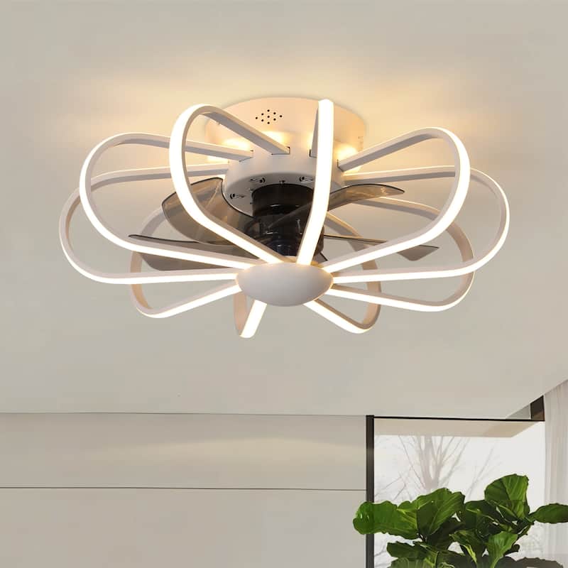 Starsky 23'' Drum Flush Mount LED Ceiling Fan with Light,6-Speed Low Profile Smart APP Control Ceiling Fan with Remote - White