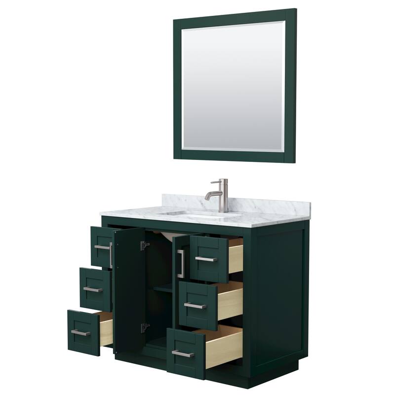 Miranda Single Vanity Set, White Carrara Marble Top, 34-Inch Mirror
