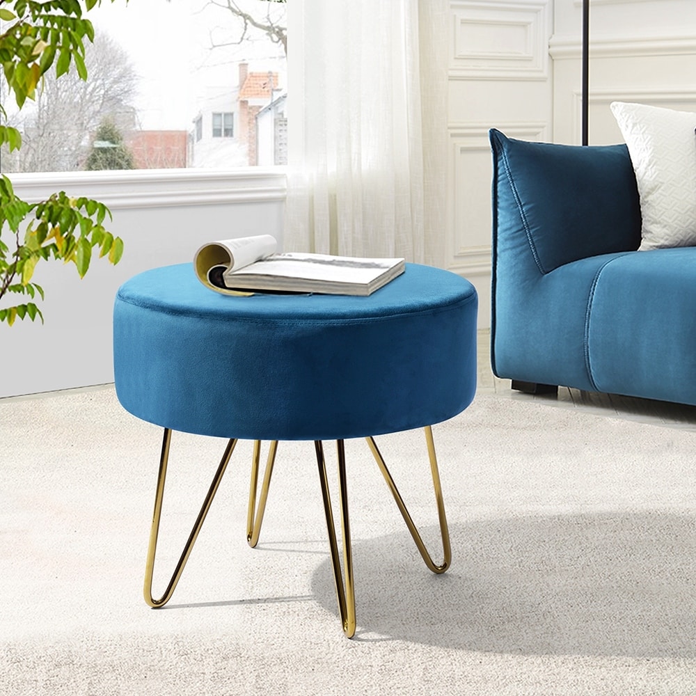Pink and Gold Decorative Round Shaped Ottoman