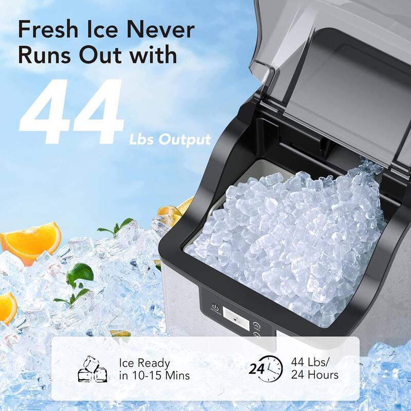 44LBs/24H Portable Countertop Nugget Ice Maker with Ice Basket - N/A