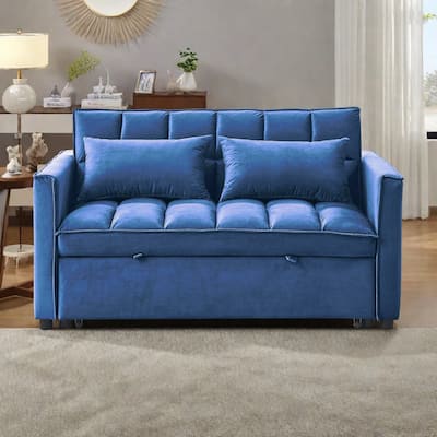 53.94" Velvet 2-Seater Sleeper Sofa with 3-Position Adjustable Backrest and Two Side Pockets