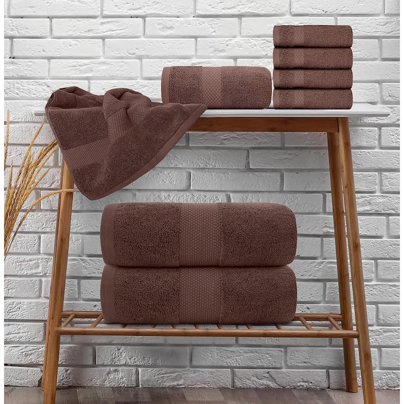 White Classic Luxury Cotton 8Pc Multi Size Towel Set [2 Bath Towels, 2 Hand Towels, 4 Washcloths]