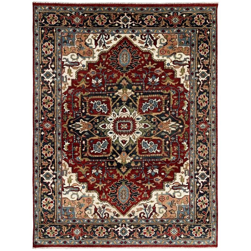 Handknotted Wool RED / NAVY Heriz Serapi Rug