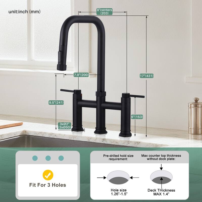 WOWOW Double Handle Pull Down Kitchen Faucet