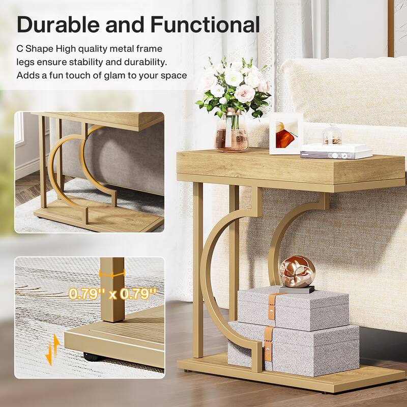 Modern Side Table, C Shaped End Table, Chairside Sofa Bedside Table for Living Room