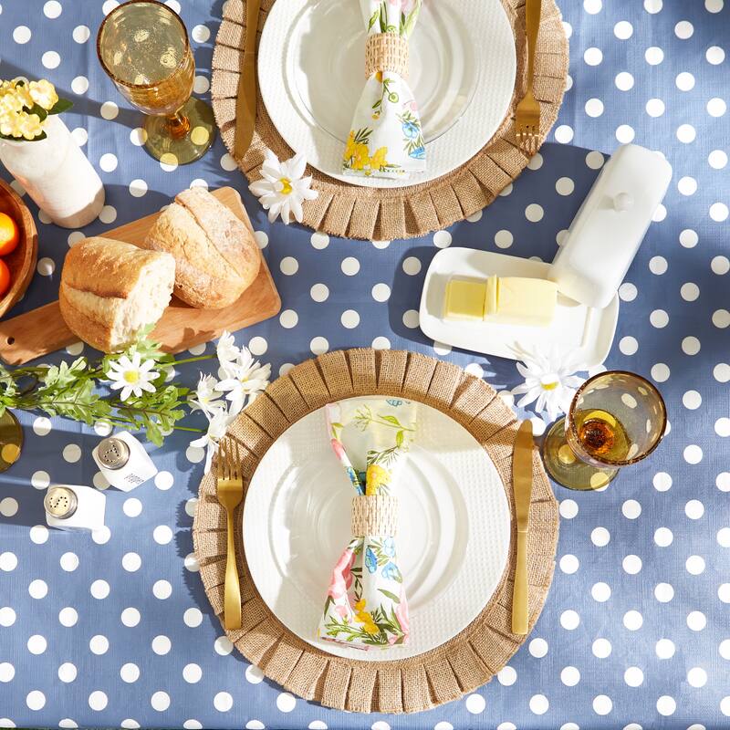Stonewash Blue Polka Dot Vinyl Tablecloth
